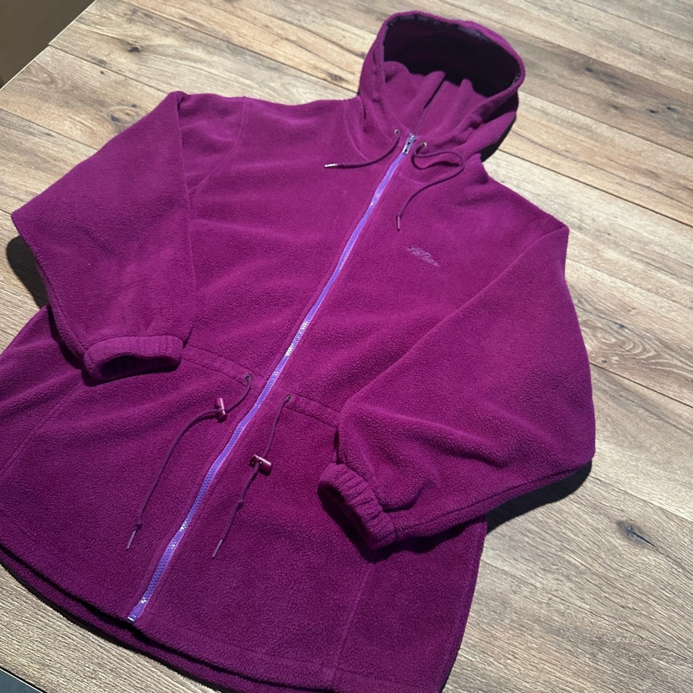 Vintage LL Bean Purple Fleece Full Zip Hoodie Parka Women XL Made in USA